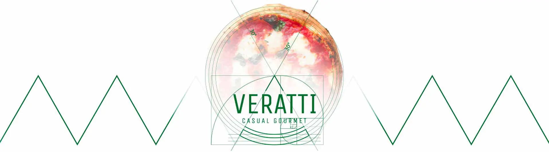 Varianti del logo Veratti Casual Gourmet su sfondi verde, sabbia e bianco.